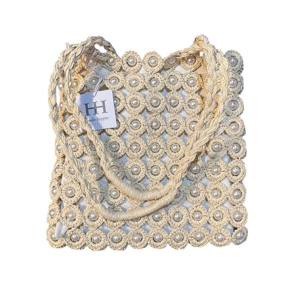 Haute Hippie Straw Pearl Decorated Shoulder Bag - Picture 2 of 13